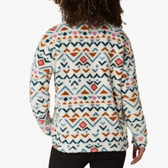 Eddie Bauer Size M Midweight Plush Quarter Zip Fleece Pullover Vanilla Aztec - Picture 4 of 9